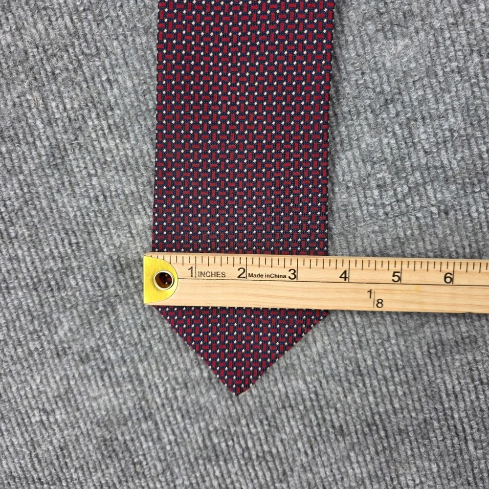 Brooks Brothers Makers XL Silk Tie Red Navy Blue Geometric Woven England USA